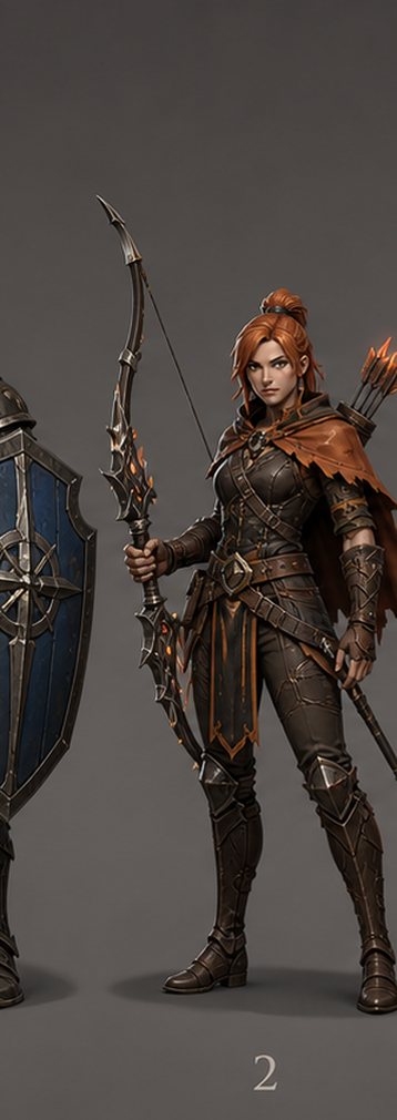 Concept art of Kaia Voss, a ranger with a bow