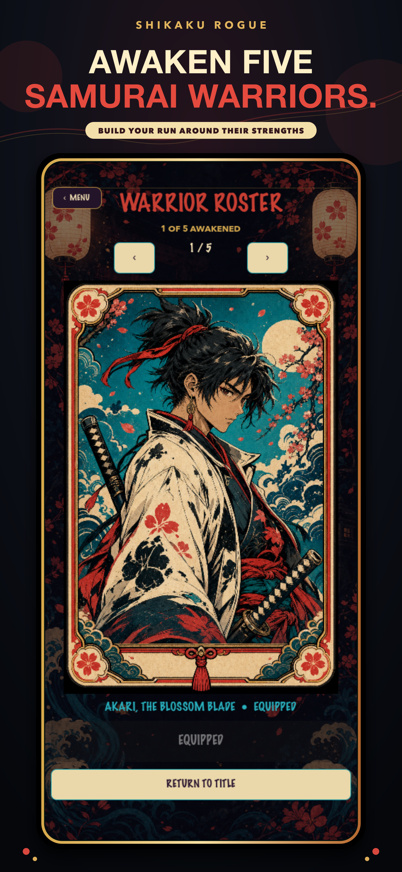 Unlockable Shikaku Rogue samurai characters and progression controls